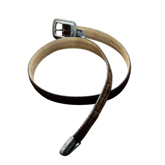 Brighton Accessories - Brighton Belt Womens Medium Brown Croc‎ Embossed Leather Silver Buckle B6208